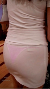 Candid white see through skirt on the street