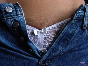 Wearing buttoned Jeans combined with sexy panties works fine