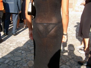 candid black see through dress revealing her sexy thong
