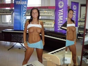 Devil exposing herself in public shopping center