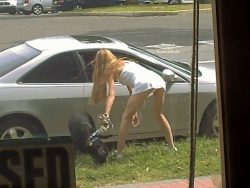 Bend over upskirt with very short dress