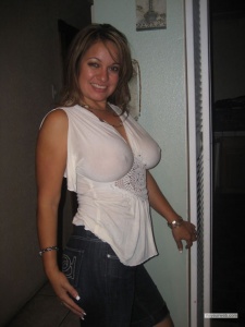very big tits going braless under her top