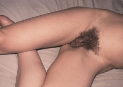 The good old days: a rare colour shot of Pam showing her teenage beaver at a photo club shoot